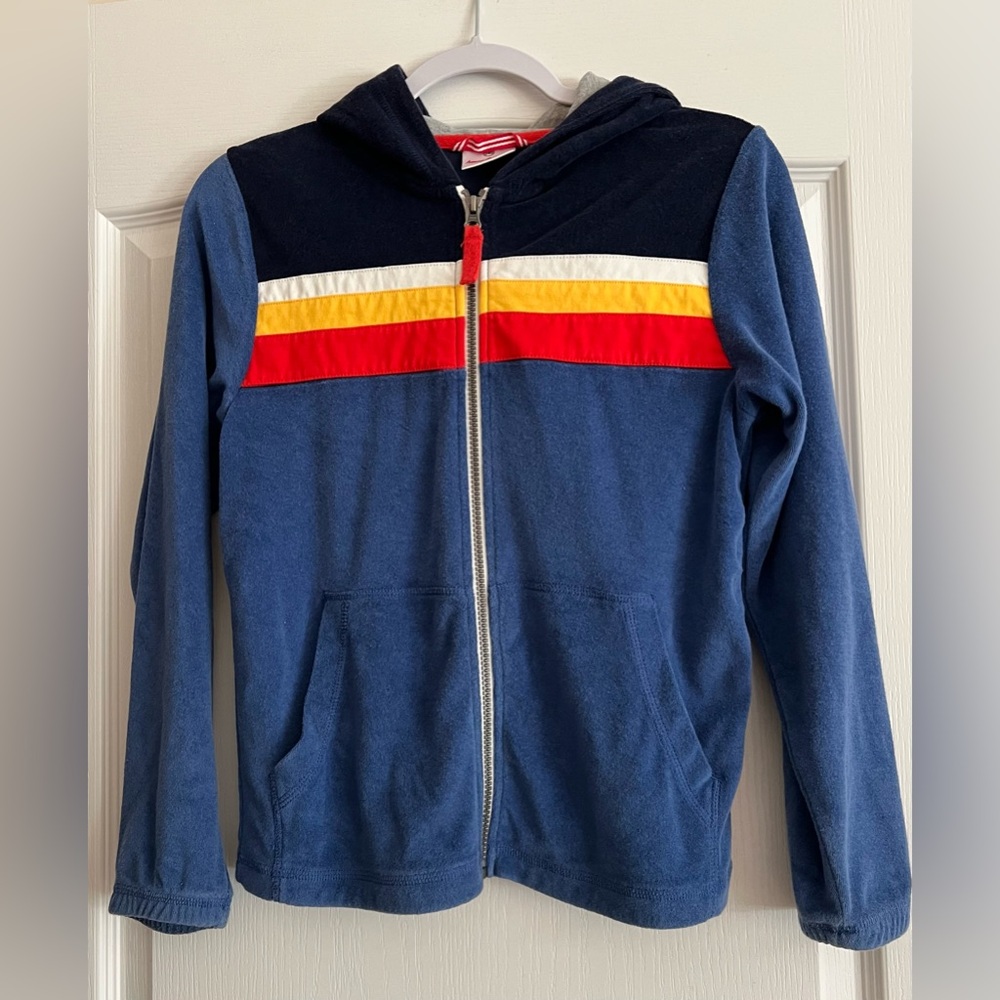 Hanna Andersson Hoodie Colorblock Sleeve Size 140 Terry Cloth 10 Yers Stripes
